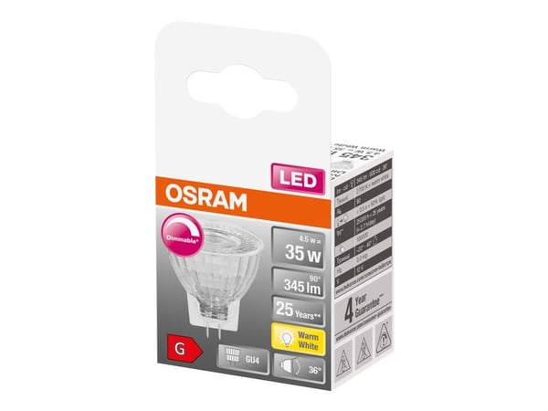 OSRAM LED SUPERSTAR - LED-pære for søkelys - form: MR11 - GU4 - 4.5 W (ekvivalent 35 W) - klasse G - varmt hvitt lys - 2700 K