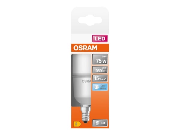 OSRAM LED STAR Stick - LED-lyspære - form: tubulær - E14 - 9 W (ekvivalent 75 W) - klasse E - kjølilg hvitt lys - 4000 K