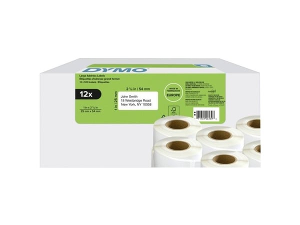 DYMO 2177563, Hvit, Universell, Rektangel, LabelWriter 550, 550 Turbo, 450, 450 Turbo, 450 Twin Turbo, 450 Duo, Wireless, 400, 330 Turbo, 400..., 2...