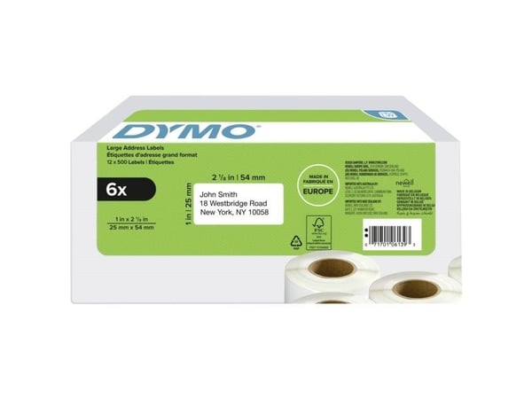 DYMO 2177564, Hvit, Rektangel, 2,5 cm, 5,4 cm, 2 kg, 2 kg