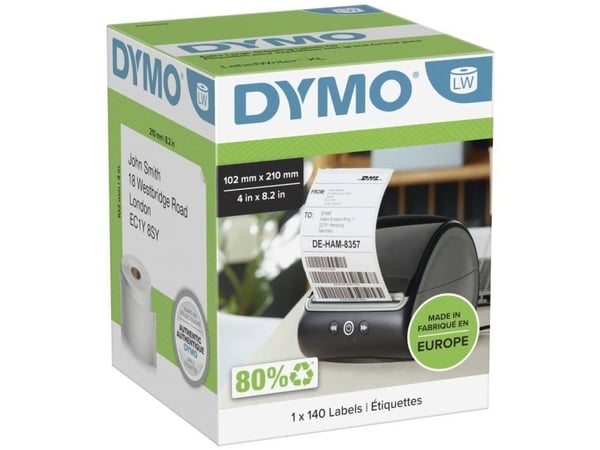 DYMO LabelWriter Extra Large - Permanet adhesiv - svart på hvitt - 102 x 210 mm 140 etikett(er) (1 rull(er) x 140) boks - forsendelsesetiketter