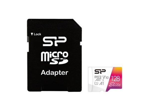 SILICON POWER Elite - Flashminnekort (microSDXC til SD-adapter inkludert) - 128 GB - A1 / Video Class V10 / UHS-I U1 / Class10 - microSDXC UHS-I
