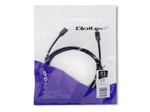 Qoltec - USB-kabel - USB-C (hann) til USB-C (hann) - USB 3.1 - 1 A - 2 m - svart
