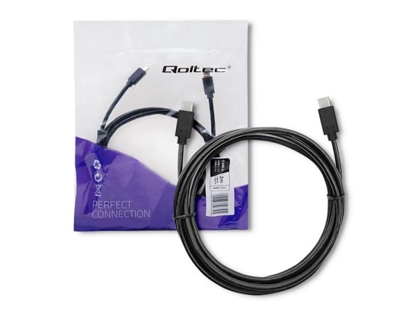 Qoltec - USB-kabel - USB-C (hann) til USB-C (hann) - USB 3.1 - 1 A - 2 m - svart
