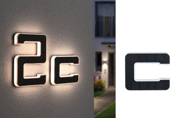 Paulmann Letter C, Utendørs vegglampe, Svart, Plast, IP44, Fasade, III