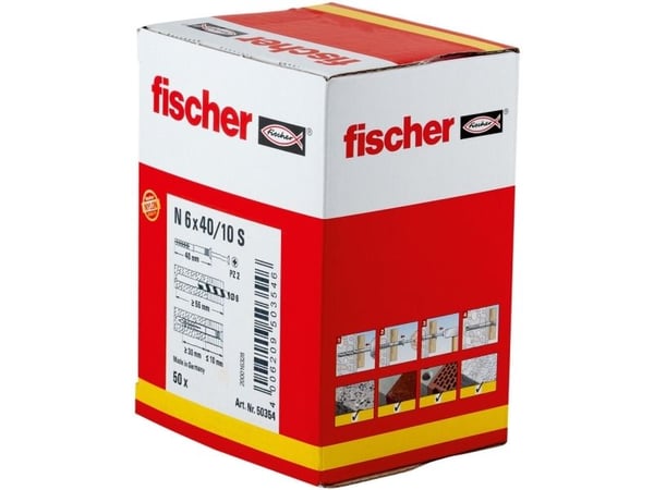 Fischer 50354, Skrue- og veggpluggsett, Murstein, Betong, Pozidriv, PZ2, 40 mm, 6 mm