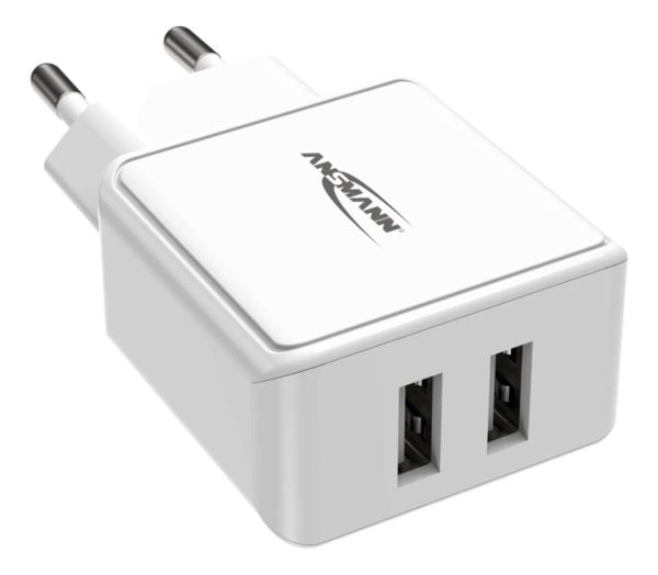 ANSMANN HC212 - Strømadapter - 12 watt - 2400 mA - 2 utgangskontakter (USB) - hvit