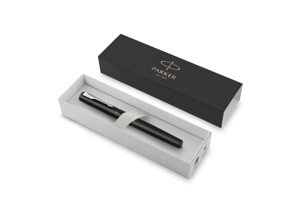 Parker Vector XL, Svart, Påfyllning med bläckpatronssystem, Blå, Rostfritt stål, Medium, Ambidextrous