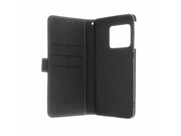 Insmat - Lommebok for mobiltelefon - ekte skinn, termoplast-polyuretan (TPU), kartong+papir+aluminiumsfolie, bomullssting - svart - for OnePlus 10 Pro
