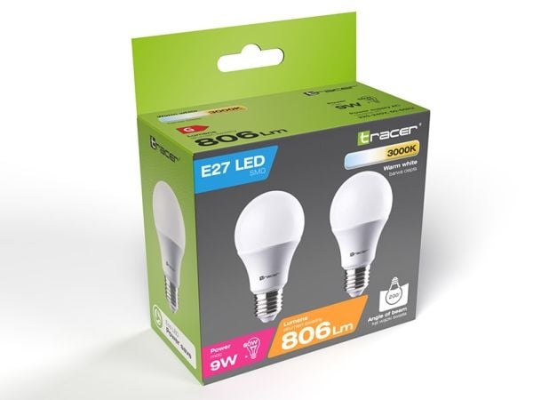 Tracer - LED-lyspære - E27 - 10 W (ekvivalent 60 W) - varmt hvitt lys - 2700 K (en pakke 2)
