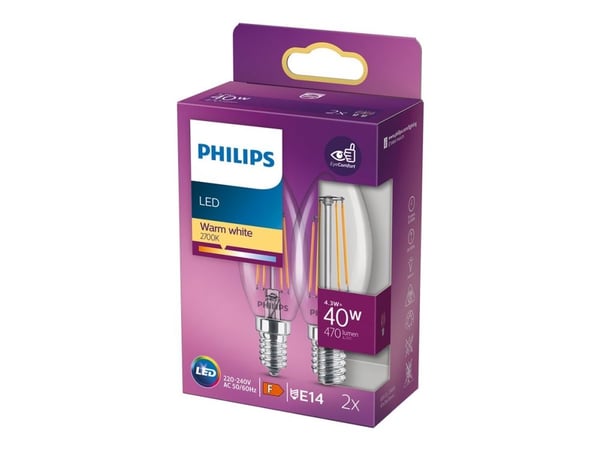 Philips Philips LED-stearinlys E14 2-pakning 4,3W (40W) 2700K 470lm Vintage