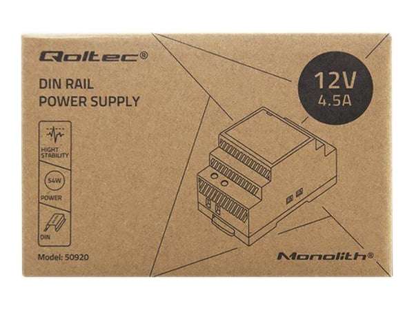 Qoltec - Strømforsyning (DIN-skinnemonterbar) - AC 220-240 V - 54 watt - grå