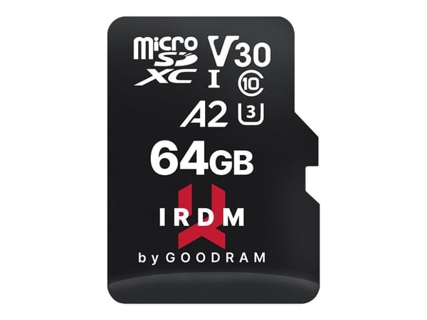 GOODRAM IRDM M2AA - Flashminnekort (SD-adapter inkludert) - 64 GB - A2 / Video Class V30 / UHS-I U3 / Class10 - microSDXC UHS-I