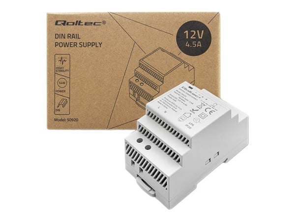 Qoltec - Strømforsyning (DIN-skinnemonterbar) - AC 220-240 V - 54 watt - grå