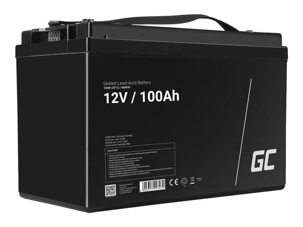 Green Cell AGM30, 100 ah, 12 V, Meri/vapaa-aika, Huoltovapaa, Musta, 171 mm