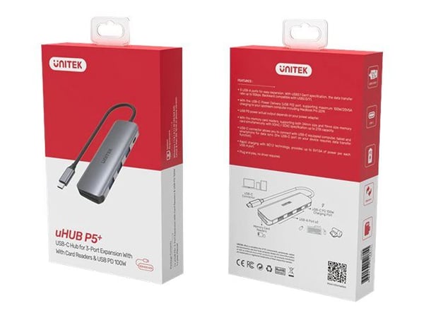 Unitek uHUB P5+ H1107C - Keskitin - 3 x USB 3.1 Gen 1 + 1 x USB-C 3.1 Gen 1 - pöytätietokoneet