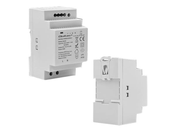 Qoltec - Strømforsyning (DIN-skinnemonterbar) - AC 220-240 V - 54 watt - grå