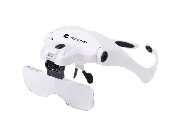 TOOLCRAFT 2469761 Lupbriller med LED-belysning Forstørrelsesfaktor: 3.5 x, 2.5 x, 2.0 x, 1.5 x, 1.0 x Linsestørrelse: (L x B) 95 mm x 34 mm