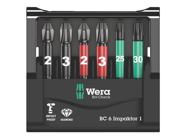 Wera Bit-Check 6 Impaktor 1 - Skrutrekkerbitssett - 6 stk - i holder