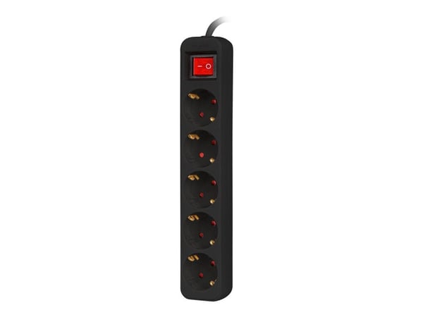 Lanberg PS1-05F-0300-BK, 3 m, 5 AC-pistorasia(a), Sisätila, Tyyppi F, Type F (CEE 7/4), IP20