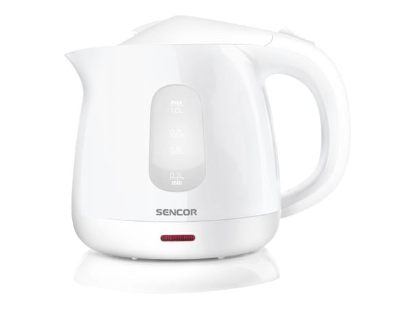 Sencor SWK 1010WH, 1 L, 1100 W, Hvit, Plast, Rustfritt stål, Justerbar termostat, Vannmåler