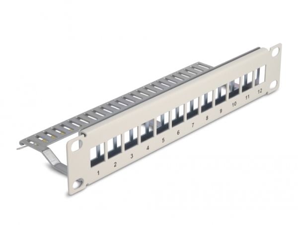 Delock - Pluggbord (blankt) - with strain relief - rackmonterbar - grå - 1U - 10" - 12 porter