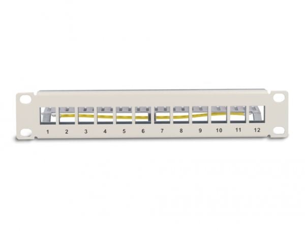 Delock - Pluggbord (blankt) - with strain relief - rackmonterbar - grå - 1U - 10" - 12 porter