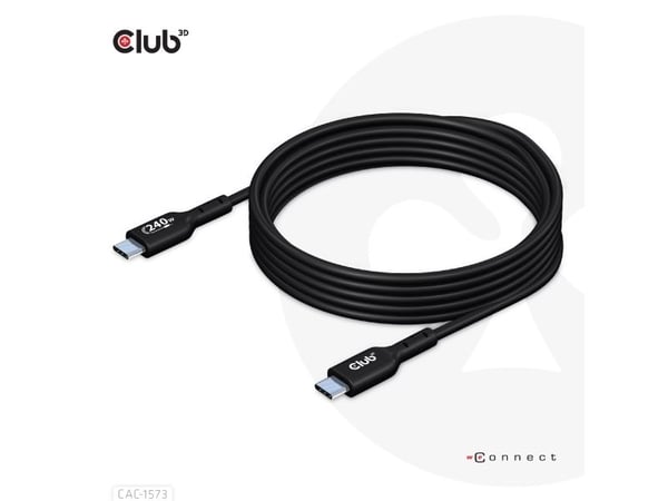 Club 3D - USB-kabel - USB-C (hann) til USB-C (hann) - USB 2.0 - 48 V - 5 A - 2 m - toretnings, opp til 240 W strømforsyningsstøtte, utvidet effekto...