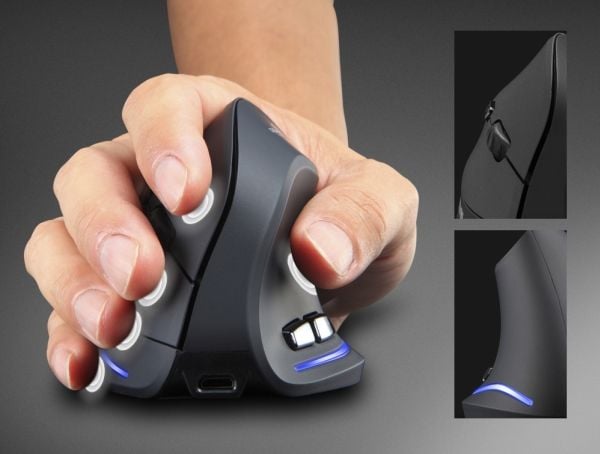 Media-Tech VERTIC RF MT1123 - Vertikal mus - ergonomisk - högerhänt - optisk - 5 knappar - trådlös - 2.4 GHz - trådlös USB-mottagare