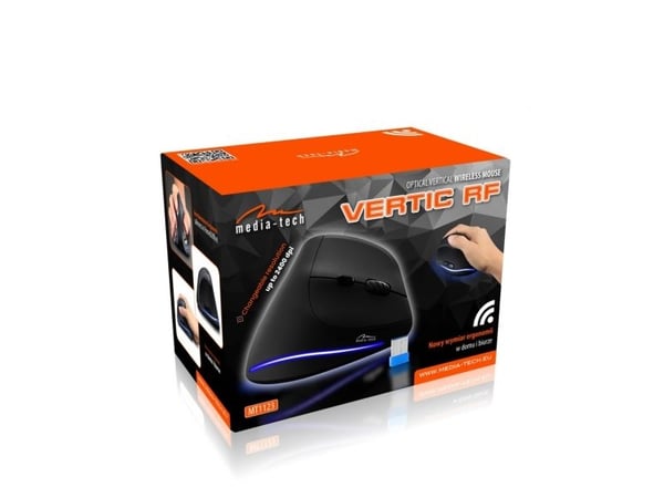 Media-Tech VERTIC RF MT1123 - Vertikal mus - ergonomisk - högerhänt - optisk - 5 knappar - trådlös - 2.4 GHz - trådlös USB-mottagare