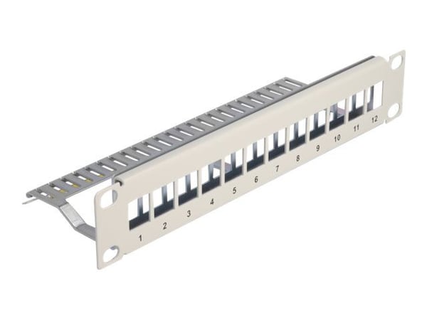 Delock - Pluggbord (blankt) - with strain relief - rackmonterbar - grå - 1U - 10" - 12 porter