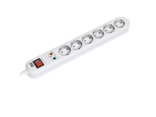 Bachmann Surge protector, 1.5m, 6 AC-pistorasia(a), 250 V, 3600 W, Valkoinen, 1,5 m, 520 g