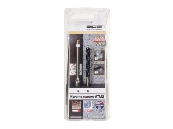 Alpen glass- og flisebor-sett 2 deler 6 mm 1/4 (6,3 mm), sylinderskaft 1 sett