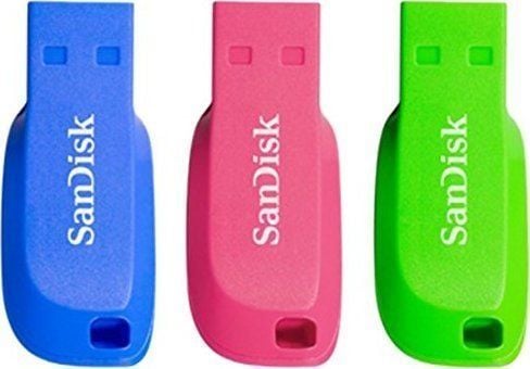 SanDisk Cruzer Blade - USB-flashstasjon - 16 GB - USB 2.0 - blå, grønn, rosa (en pakke 3)