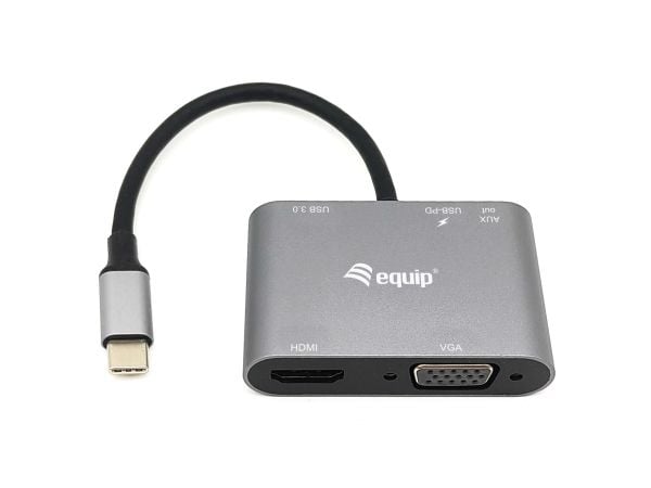 Equip 133483, Langallinen, USB 3.2 Gen 1 (3.1 Gen 1) Type-C, 100 W, Musta, Harmaa, 5 Gbit/s, 4096 x 2160 pikseliä