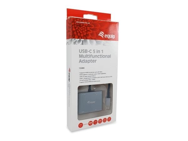 Equip 133483, Langallinen, USB 3.2 Gen 1 (3.1 Gen 1) Type-C, 100 W, Musta, Harmaa, 5 Gbit/s, 4096 x 2160 pikseliä