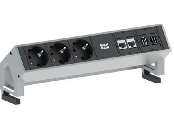 Bachmann 3x Schuko 2x CAT6 1x HDMI, 1x USB3.0, 1,5 m, Tyyppi F, Alumiini, Muovi, Musta, Ruostumaton teräs, Alumiini, Muovi, 3 AC-pistorasia(a)