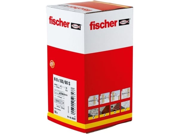 Fischer 50356, Skrue- og veggpluggsett, Murstein, Betong, Pozidriv, PZ3, 60 mm, 8 mm
