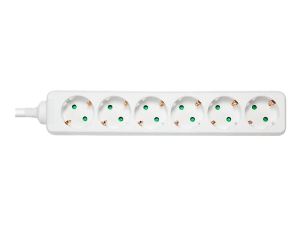DELTACO GT-0601 - Flerkoplingslist - AC 250 V - 3680 watt - inngang: power CEE 7/7 - utgangskontakter: 6 (6 x strøm CEE 7/3) - 3 m kabel - hvit