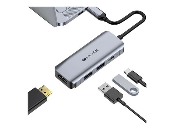 HyperDrive 4-in-1 USB-C-keskitin - telakointiasema - USB-C - HDMI