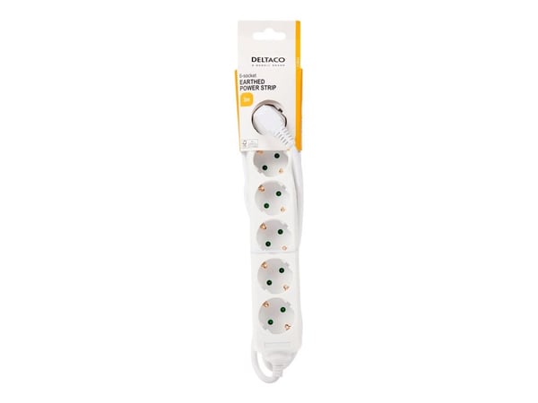 DELTACO GT-0601 - Flerkoplingslist - AC 250 V - 3680 watt - inngang: power CEE 7/7 - utgangskontakter: 6 (6 x strøm CEE 7/3) - 3 m kabel - hvit