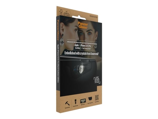 PanzerGlass CamSlider - Fashion Edition - skjermbeskyttelse for mobiltelefon - pyntet med krystaller fra Swarovski - glass - for Apple iPhone 13, 1...