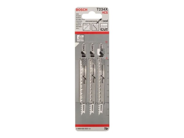 Bosch Progressor for Wood T 234 X - Stikksagblad - for tre, kartong, fiberplate, bløtt tre, ikke-slipende trematerialer - 3 deler - T-skaft - lengd...