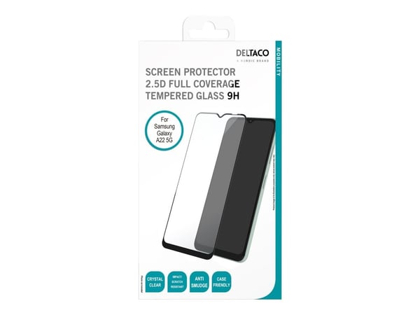DELTACO - Skjermbeskyttelse for mobiltelefon - 2.5D - glass - rammefarge svart - for Samsung Galaxy A22 5G