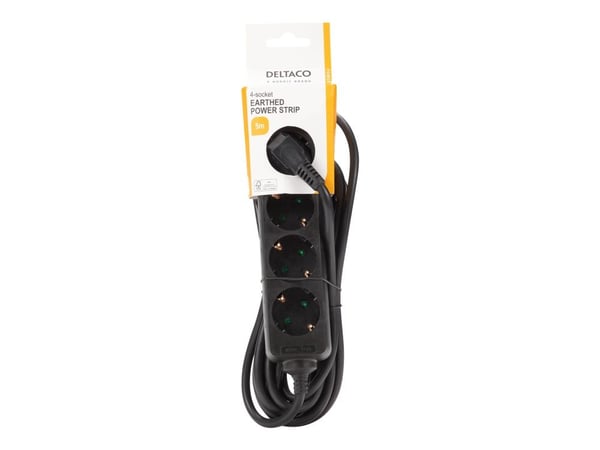 DELTACO GT-0422 - Flerkoplingslist - AC 250 V - 3680 watt - inngang: power CEE 7/7 - utgangskontakter: 4 (4 x CEE 7/3) - 5 m kabel - svart