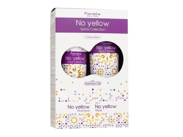 Fanola-sett: No Yellow Spice Collection hair treatment cream mask + No Yellow Spice Collection hair shampoo for nøytralisering av gule toner, 300 m...