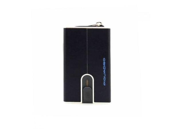Piquadro Blue Square kortholder i lær med glidende system og glidelåslomme til mynter, PP5359B2R-BLU2, blå