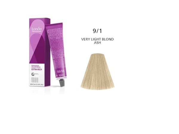 Londa Professional, Londacolor, Permanent Hair Dye, 9/1 Very Light Blonde Ash, 60 ml