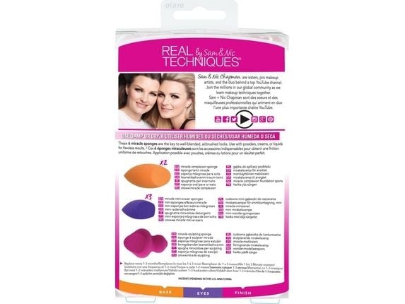 REAL TECHNIQUES SET Miracle Sponges 3 Steps g meikkivoide tynnyri x2 mini g häivytys tynnyri x3 g contouring tynnyri