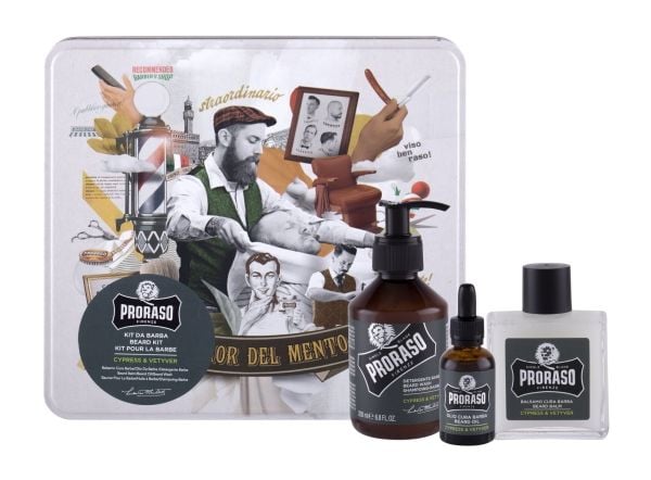 Proraso Cypress And Vetiver metallåda för beard care 200 ml + 100 ml + 30 ml